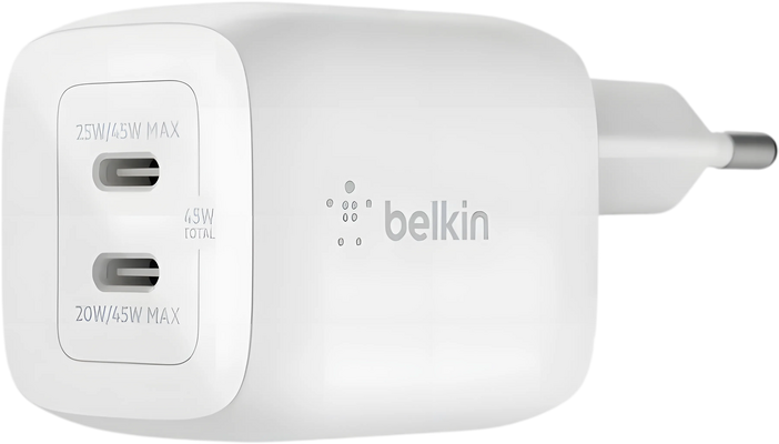 Belkin BoostCharge Pro PPS 45W Dual USB-C GaN Wall Charger - White