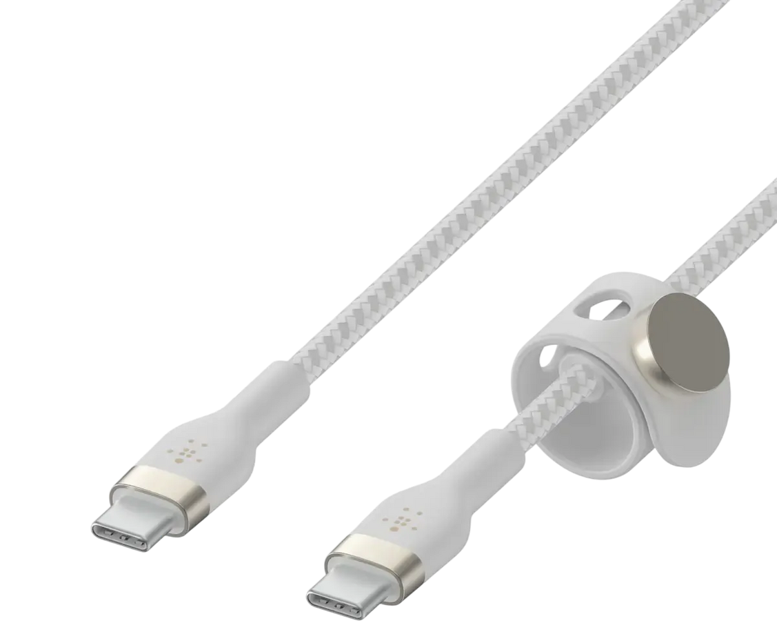 بلكين بوست تشارج برو فليكس كابل USB-C إلى USB-C مضفر بقوة 60W وطول 1 متر - أبيض – صورة 3