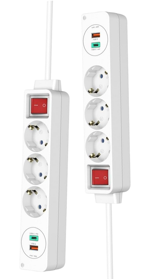 Hama 3-Way 18W USB-C/A Power Strip With 1.4m Cable – White – image 2