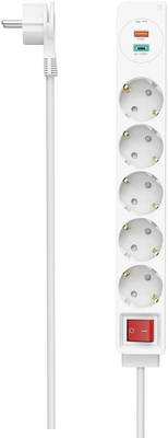 Hama 5-Way 18W USB-C/A Power Strip 1.4m – White