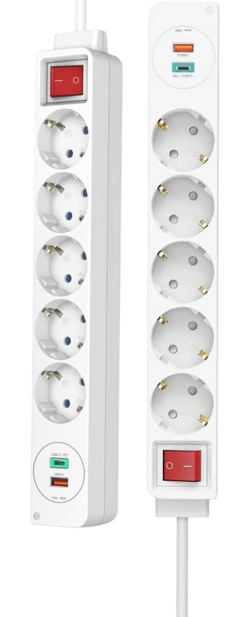 Hama 5-Way 18W USB-C/A Power Strip 1.4m – White – image 3