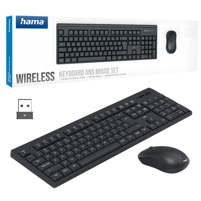 Hama WKM-100 Wireless Keyboard and Mouse - Black