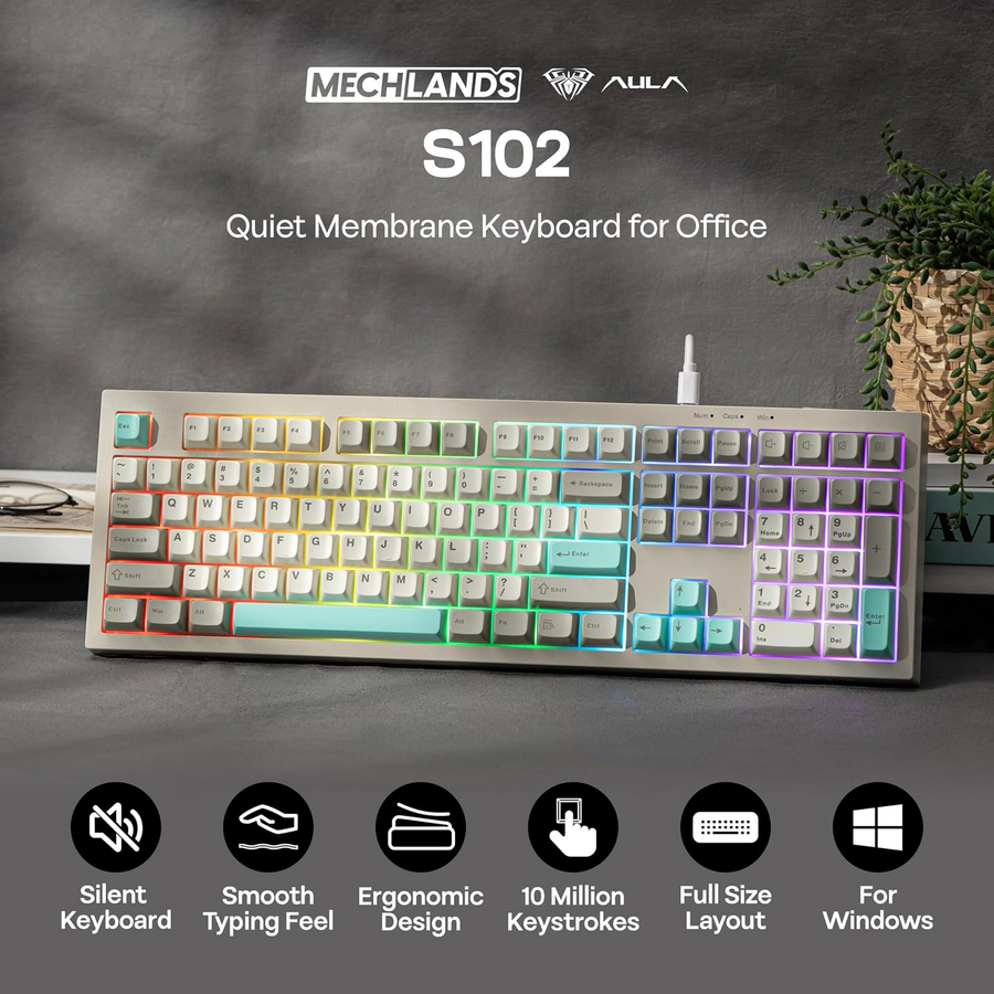AULA S102 Wired Membrane RGB Gaming Keyboard - Grey – image 2