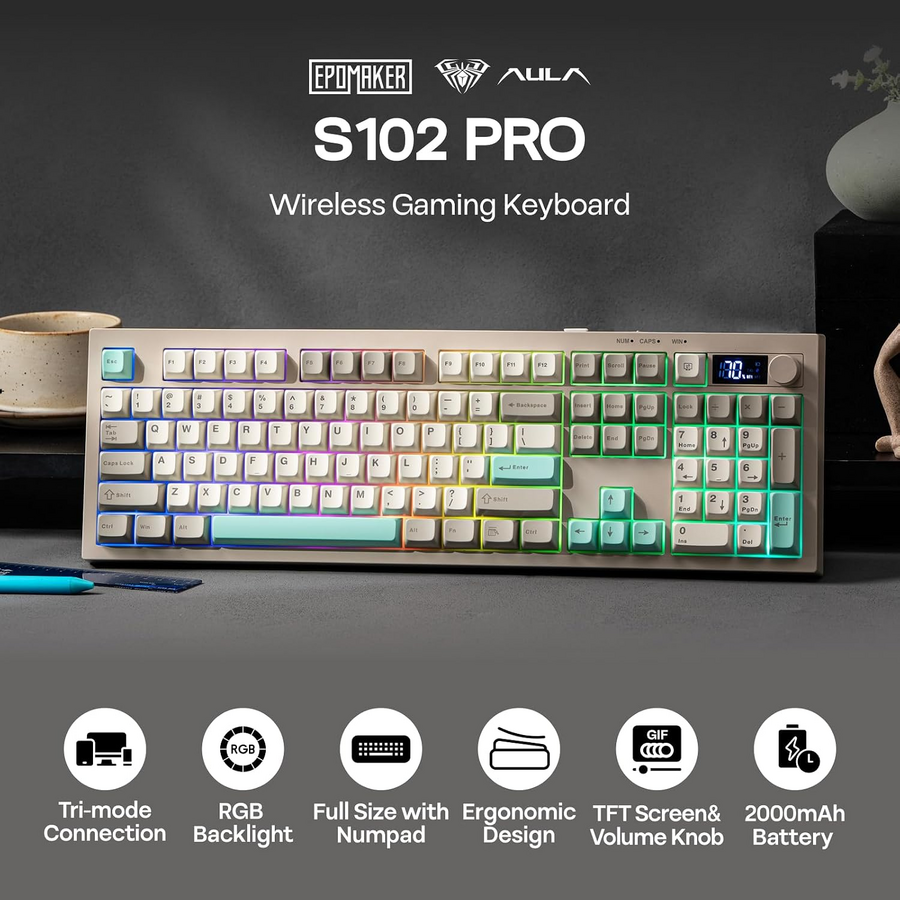 AULA S102 Pro Tri-Mode Wireless Membrane RGB Gaming Keyboard - Grey – image 12