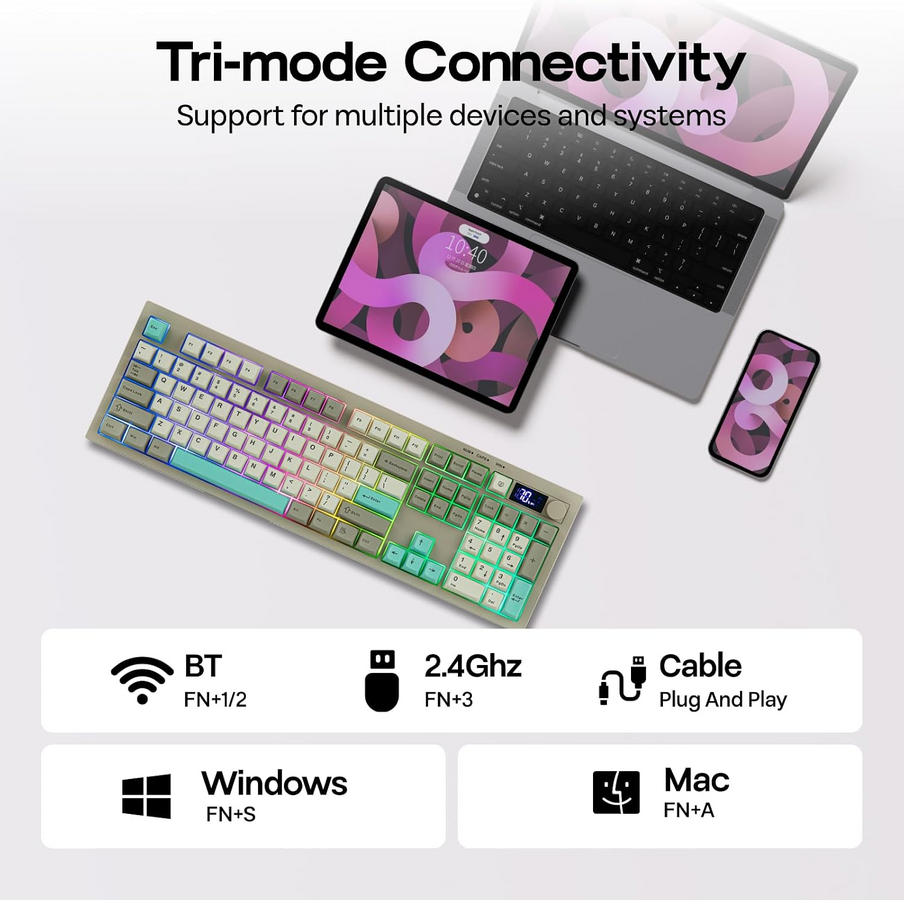 AULA S102 Pro Tri-Mode Wireless Membrane RGB Gaming Keyboard - Grey – image 18