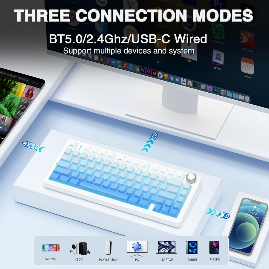 AULA F75 TKL Tri-Mode Wireless Mechanical Gaming Keyboard - Glacier Blue – image 4