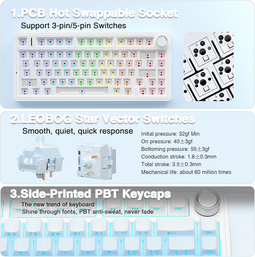 AULA F75 TKL Tri-Mode Wireless Mechanical Gaming Keyboard - Glacier Blue – image 6