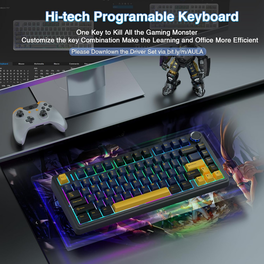 AULA F75 TKL Tri-Mode Wireless Mechanical Gaming Keyboard - Thunder Black – image 7