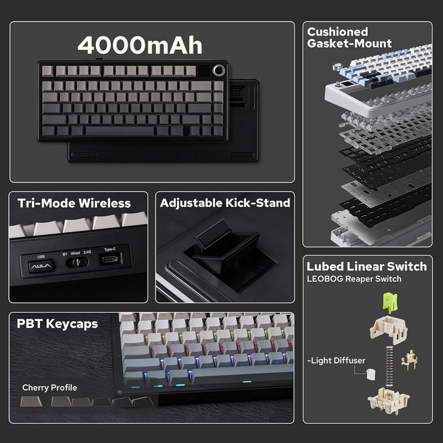 AULA F75 Max TKL Tri-Mode Wireless Mechanical Gaming Keyboard - Glacier Grey – image 7