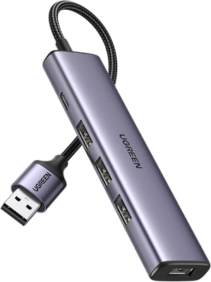 هاب يوجرين CM473 USB 3.0 بأربعة منافذ مع منفذ طاقة USB-C - رمادي