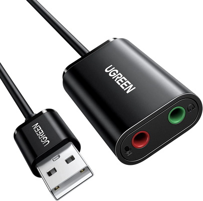 محول صوت ستيريو خارجي يوجرين US205 USB 2.0 - أسود