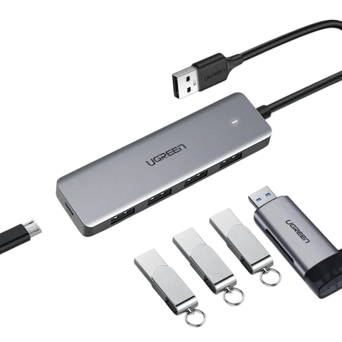هاب يوجرين CM219 USB 3.0 أربعة منافذ تغذية طاقة Micro-USB - رمادي – صورة 2