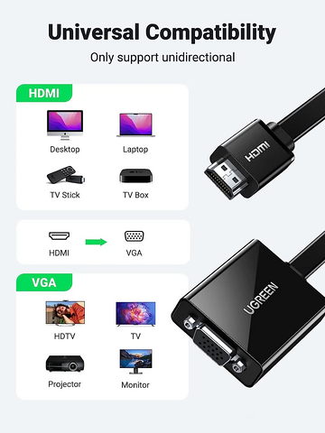 محول يوجرين MM103 من HDMI ذكر إلى VGA أنثى - 25 سم - أسود – صورة 3