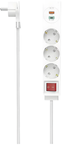 Hama 3-Way 18W USB-C/A Power Strip With 1.4m Cable – White