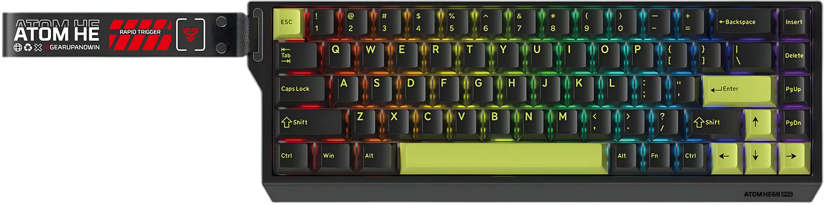 كيبورد ألعاب مغناطيسي فانتيك أتوم HE68 برو MK922 RGB ثلاثي الاتصال - أسود