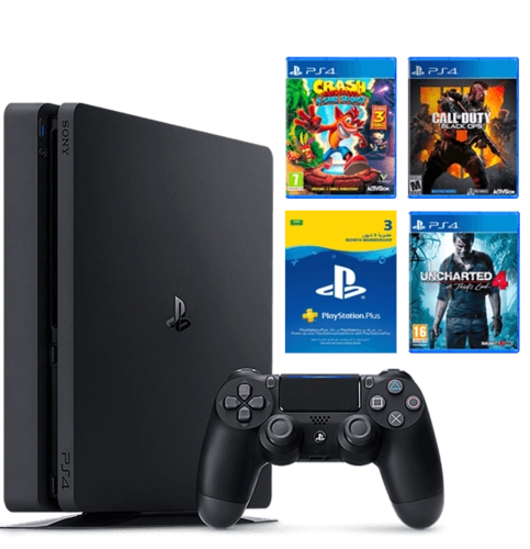 PLAYSTATION 4 500GB SLIM + 3 GAMES & 3 Months KSA Subscription