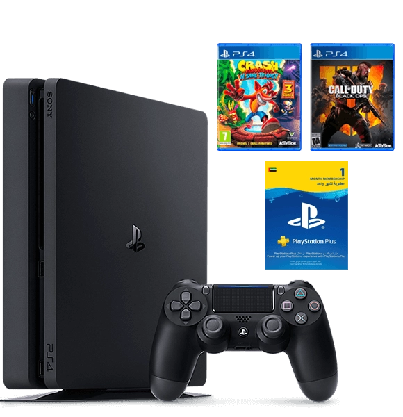 PS4 Slim 1TB + Call Of Duty Black Ops 4 + Crash Bandicoot + 1 Month PS Plus  for sale in Egypt from Games2Egypt