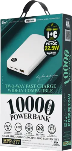 Remax RPP-177 10000 mah LED Power Bank with 22.5W - White