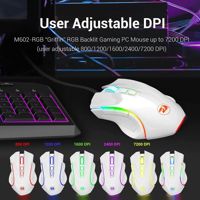 ماوس جيمنج ريدراجون M607 جريفين سلكي بإضاءة RGB (ار جي بي) - أبيض  للبيع في مصر من خلال Games2Egypt