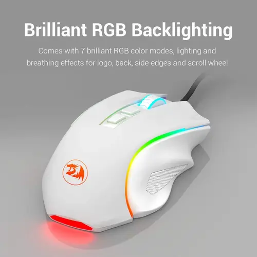 Redragon M607 Griffin RGB Backlit Gaming PC Mouse - White