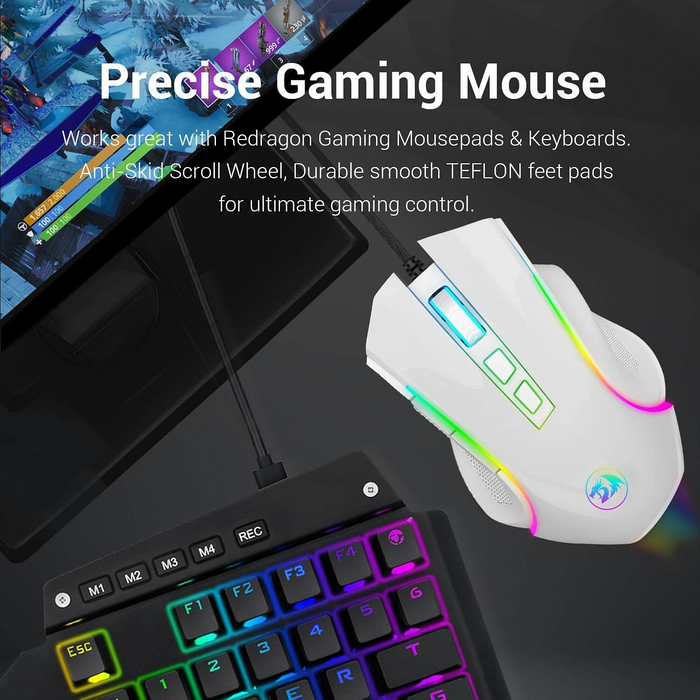 ماوس جيمنج ريدراجون M607 جريفين سلكي بإضاءة RGB (ار جي بي) - أبيض  للبيع في مصر من خلال Games2Egypt