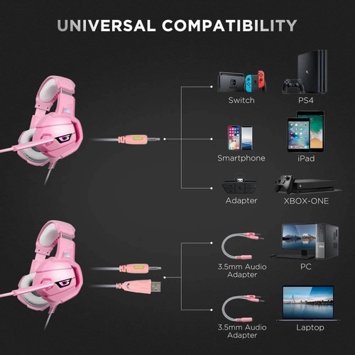 Onikuma K5 Wired Gaming Headphone - Pink