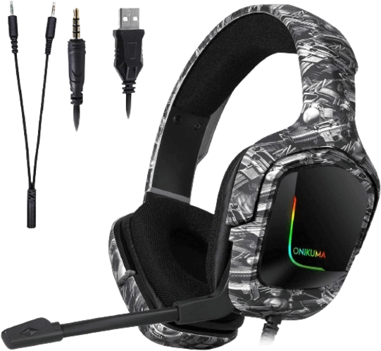 Onikuma K20 RGB Gaming Headphone - Grey in Black Pattern