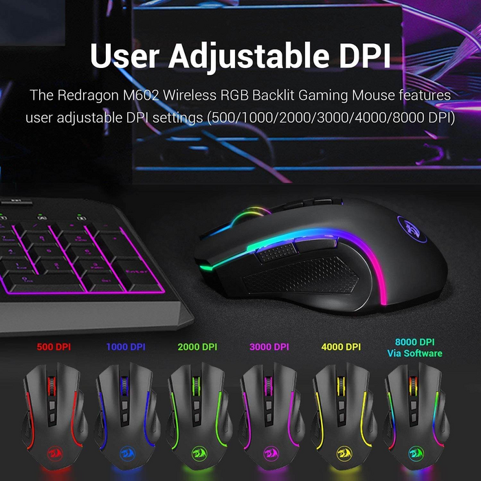 ماوس جيمنج ريدراجون M602-KS جريفين لاسلكي & سلكي بإضاءة RGB - سوداء  للبيع في مصر من خلال Games2Egypt