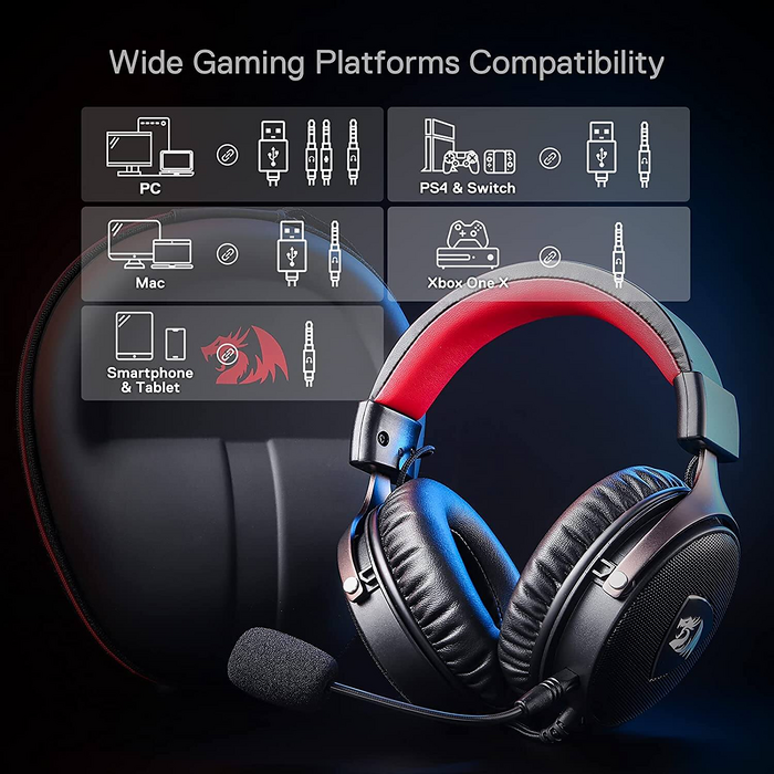 سماعة جيمنج H520 سلكية من ريدراجون - سودء وحمراء  للبيع في مصر من خلال Games2Egypt