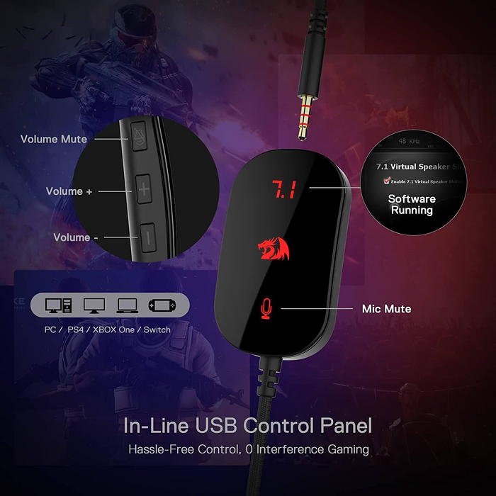 سماعة جيمنج H520 سلكية من ريدراجون - سودء وحمراء  للبيع في مصر من خلال Games2Egypt