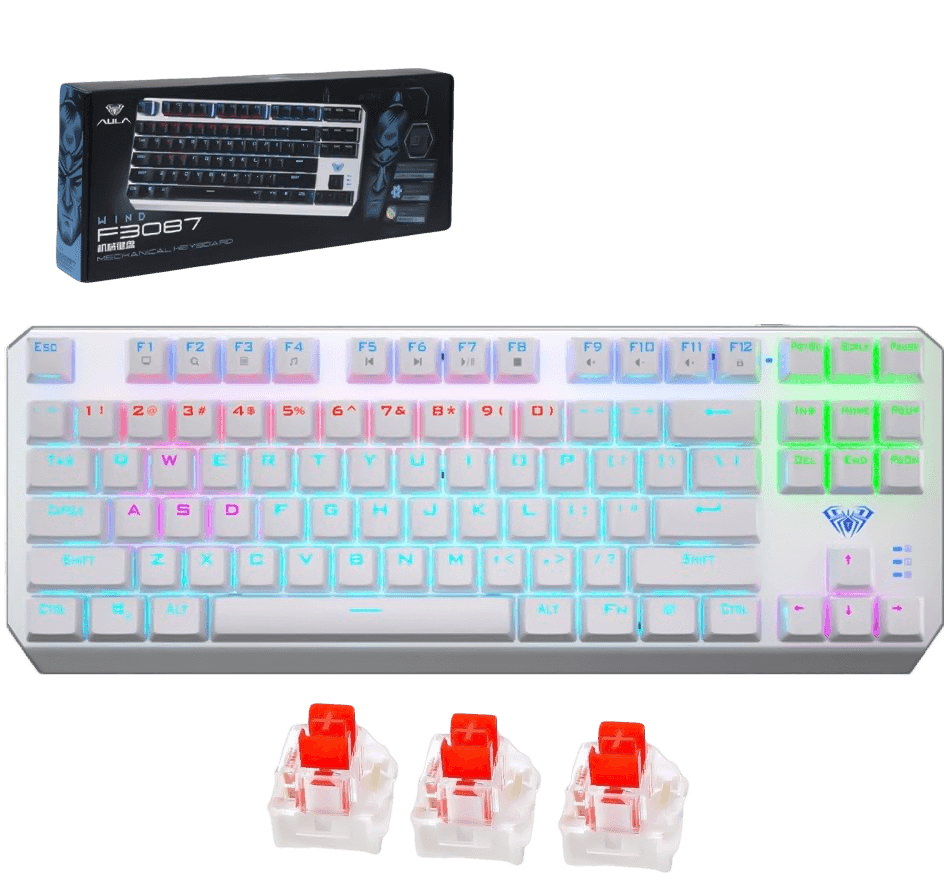 AULA F3087 Mechanical Gaming Keyboard with Red Switches - White – image 2
