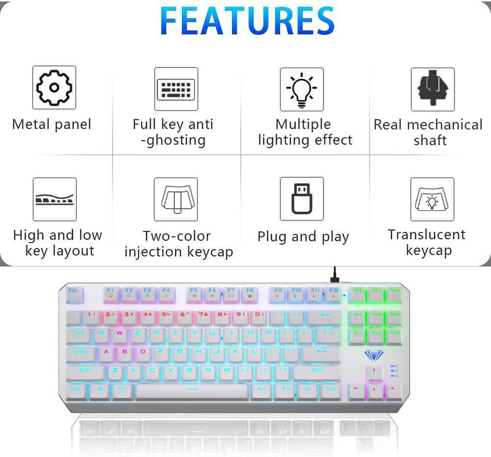 AULA F3087 Mechanical Gaming Keyboard with Red Switches - White – image 3