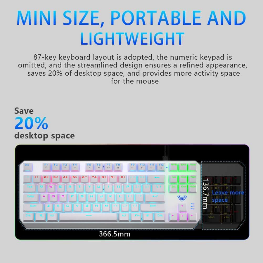 AULA F3087 Mechanical Gaming Keyboard with Red Switches - White – image 5