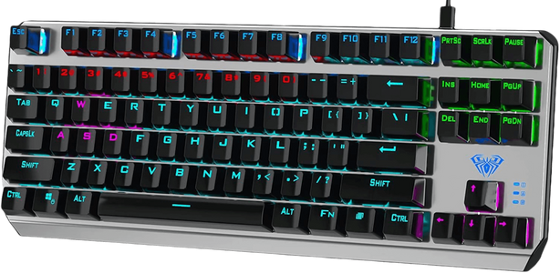 AULA F3087 Mechanical Gaming Keyboard with Blue Switches- Black and White