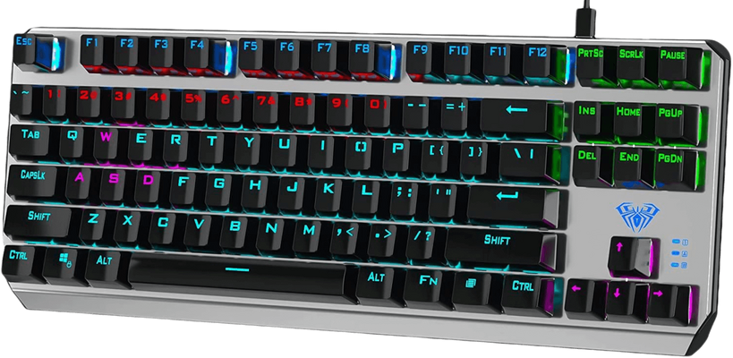 AULA F3087 Mechanical Gaming Keyboard with Blue Switches- Black and White