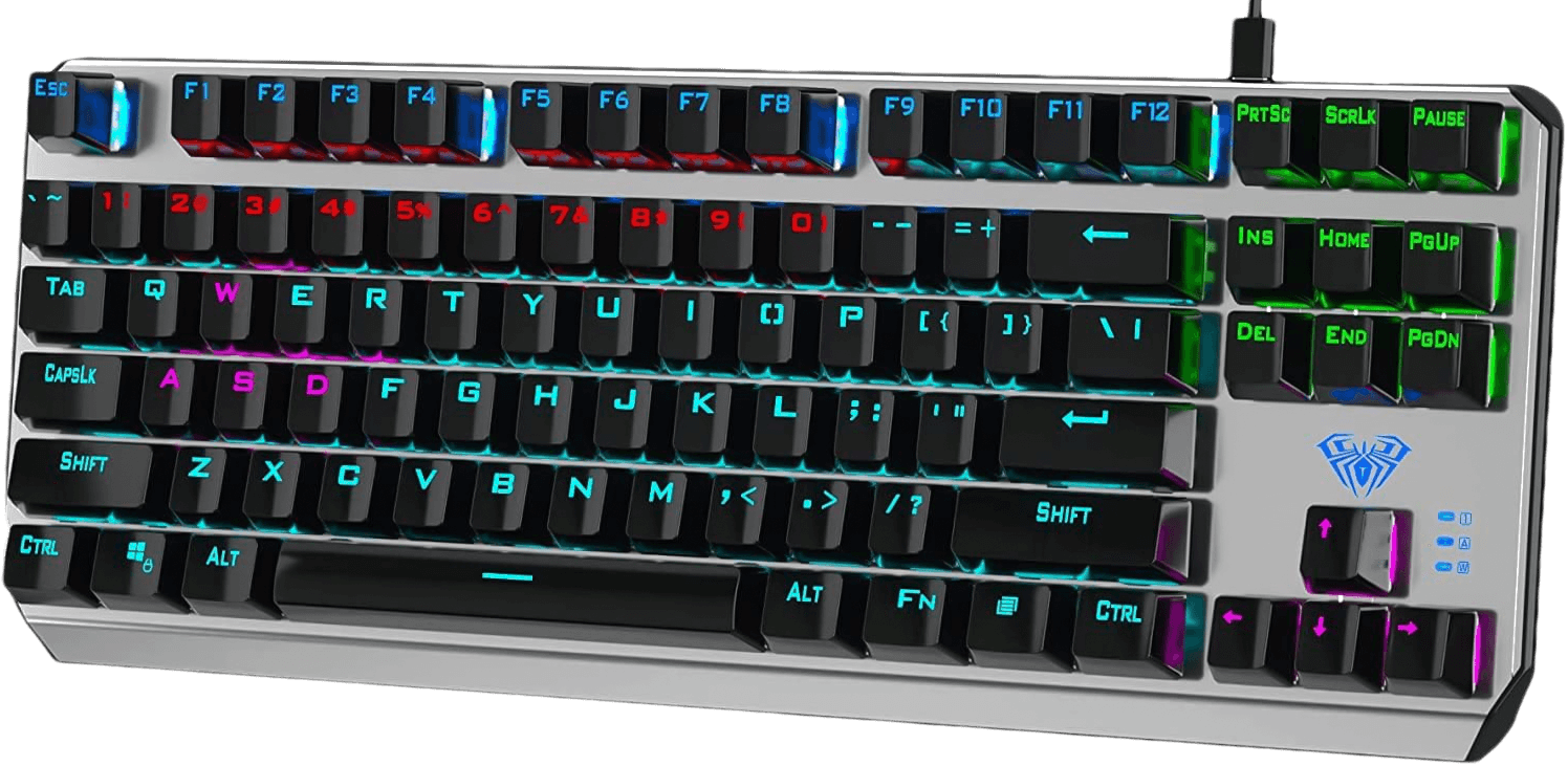 AULA F3087 Mechanical Gaming Keyboard with Blue Switches- Black and White