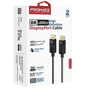 Promate DisplayPort Cable, Premium Ultra HD 8K - 2m  -  for sale in Egypt from Games2Egypt