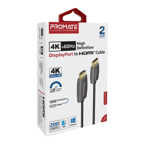 Promate  DisplayPort to HDTV Monitor Cable, UHD 4K 2m -  for sale in Egypt from Games2Egypt