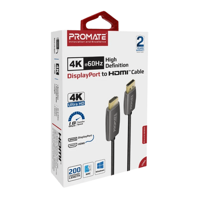 Promate DisplayPort to HDTV Monitor Cable, UHD 4K 2m