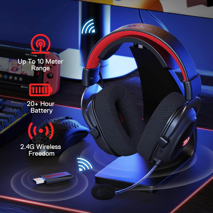 سماعة جيمنج H510 برو زيزس-إكس لاسلكية بإضاءة أر جي بي من ريدراجون - سوداء وحمراء  للبيع في مصر من خلال Games2Egypt