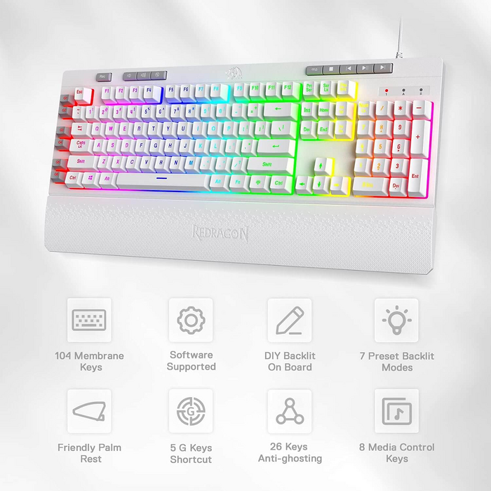 كيبورد جيمنج  K512 SHIVA من ريدراجون  بإضاءة RGB مع سويتش أحمر - أبيض  للبيع في مصر من خلال Games2Egypt
