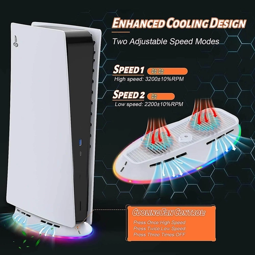 Cooling RGB Fan Stand for PS5 Console (Disc & Digital) - White