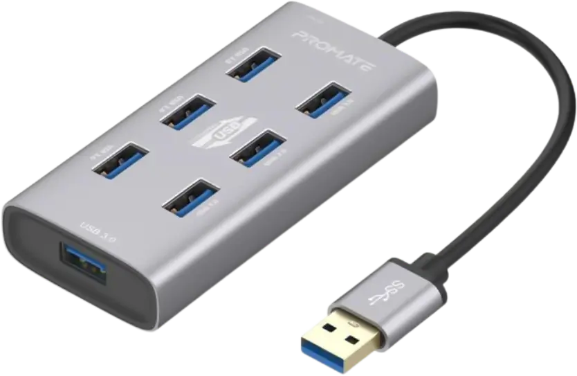 مشترك موزع منافذ (هاب) يو إس بي (EzHub-7) مع محول تايب سي من برومات - 7 منافذ  للبيع في مصر من خلال Games2Egypt