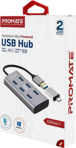 مشترك موزع منافذ (هاب) يو إس بي (EzHub-7) مع محول تايب سي من برومات - 7 منافذ  للبيع في مصر من خلال Games2Egypt