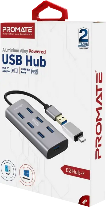 مشترك موزع منافذ (هاب) يو إس بي (EzHub-7) مع محول تايب سي من برومات - 7 منافذ  للبيع في مصر من خلال Games2Egypt