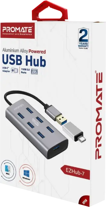 Promate USB Hub EzHub-7 with Type C Adapter - 7 USB Ports – image 5