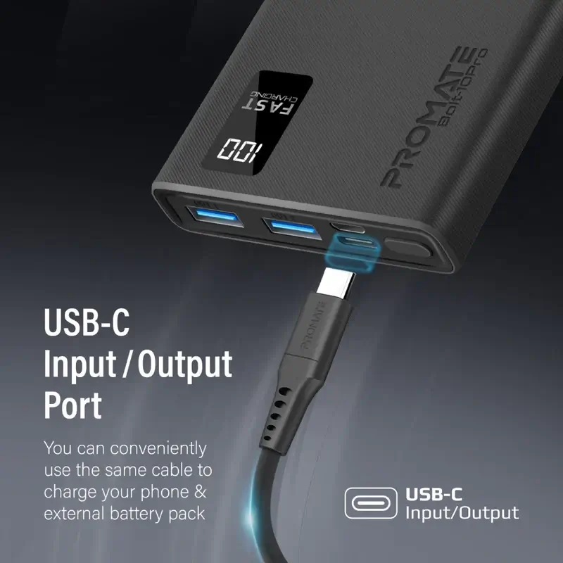Promate Bolt-10Pro (Micro, Type C and Dual USB) Power Bank - Black – image 5