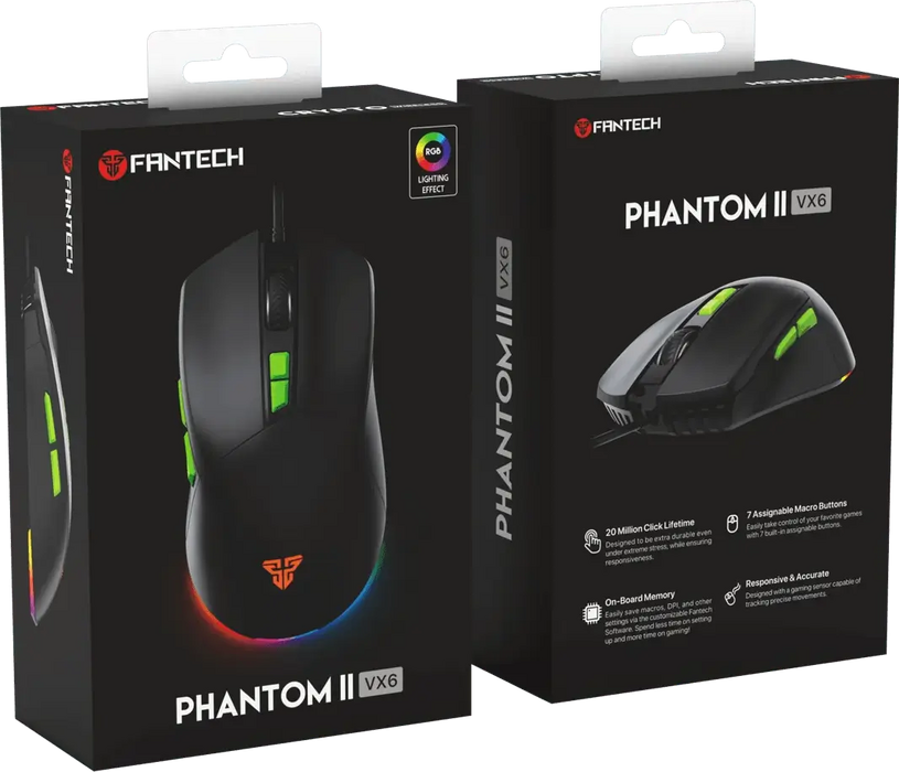 ماوس جيمنج PHANTOM II VX6 سلكي بإضاءة أر جي بي من فانتيك - أسود  للبيع في مصر من خلال Games2Egypt