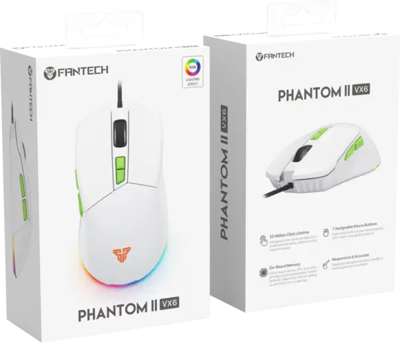 Fantech PHANTOM II VX6 RGB Wired Macro Gaming Mouse - White