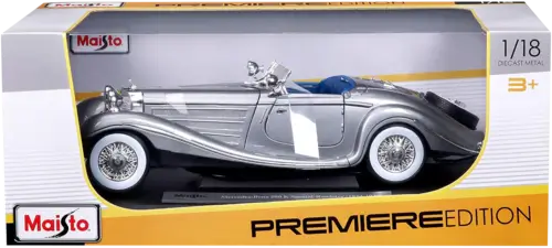 Maisto 1936 Mercedes-Benz 500K Special Roadster (1:18) - Diecast Premiere Edition - Grey